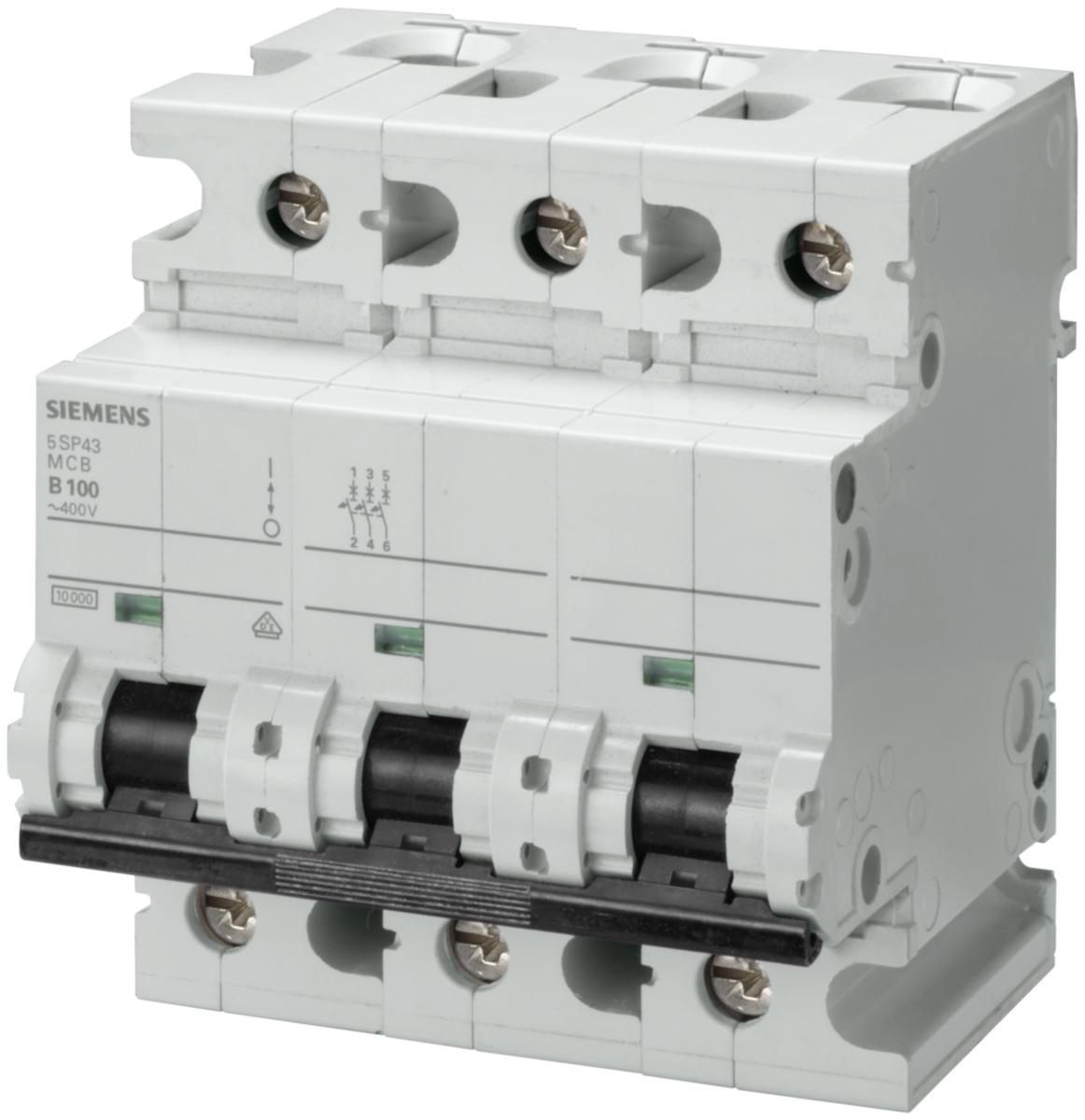 Siemens 5SP4391-7 Miniature Circuit Breaker, 3P, 100A, C-Curve, 10kA