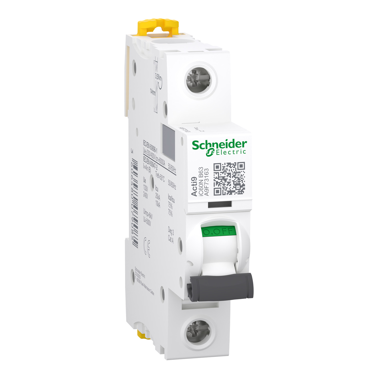 Schneider Electric Acti9 iC60N 1P 63A B-curve Miniature Circuit Breaker