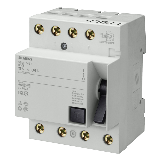 Siemens 5SM1342-0 Residual Current Circuit Breaker 4P 25A 30mA