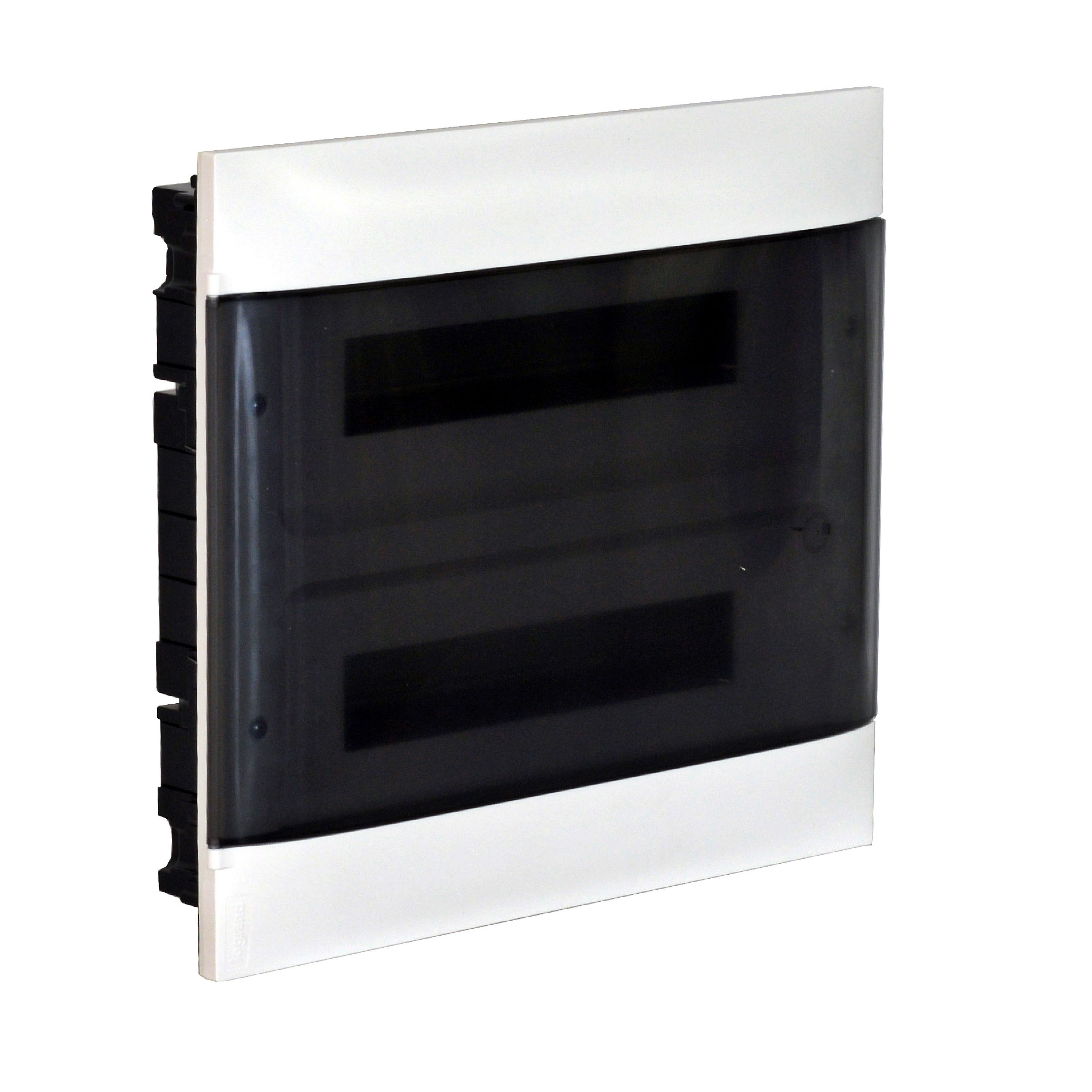 Practibox S Flush-Mounting Distribution Board, 2x18 Modules, Smoked Transparent Door, N+PE Terminals