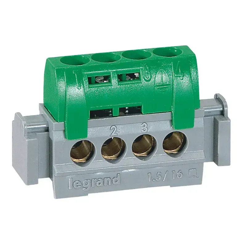 Legrand IP2X Terminal Block - Earth (Green) - 4 x 1.5 to 16mm²